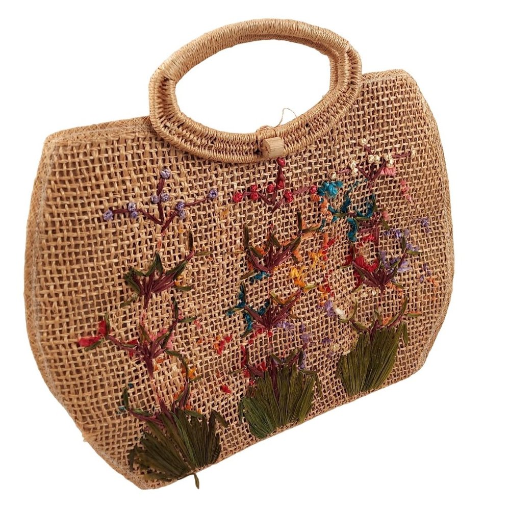 Handmade Pink Straw Cabana Small Summer Vacation Handbag Purse Fashion Tote - Picture 1 of 7